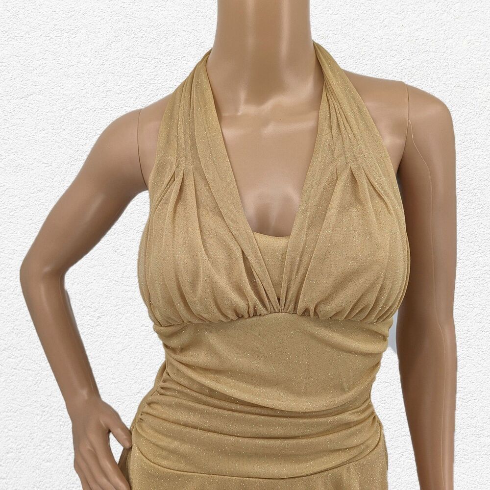 Vintage y2k Speechless Gold Midi Dress Fairycore Glitter Halter Siren Size S - Picture 9 of 12